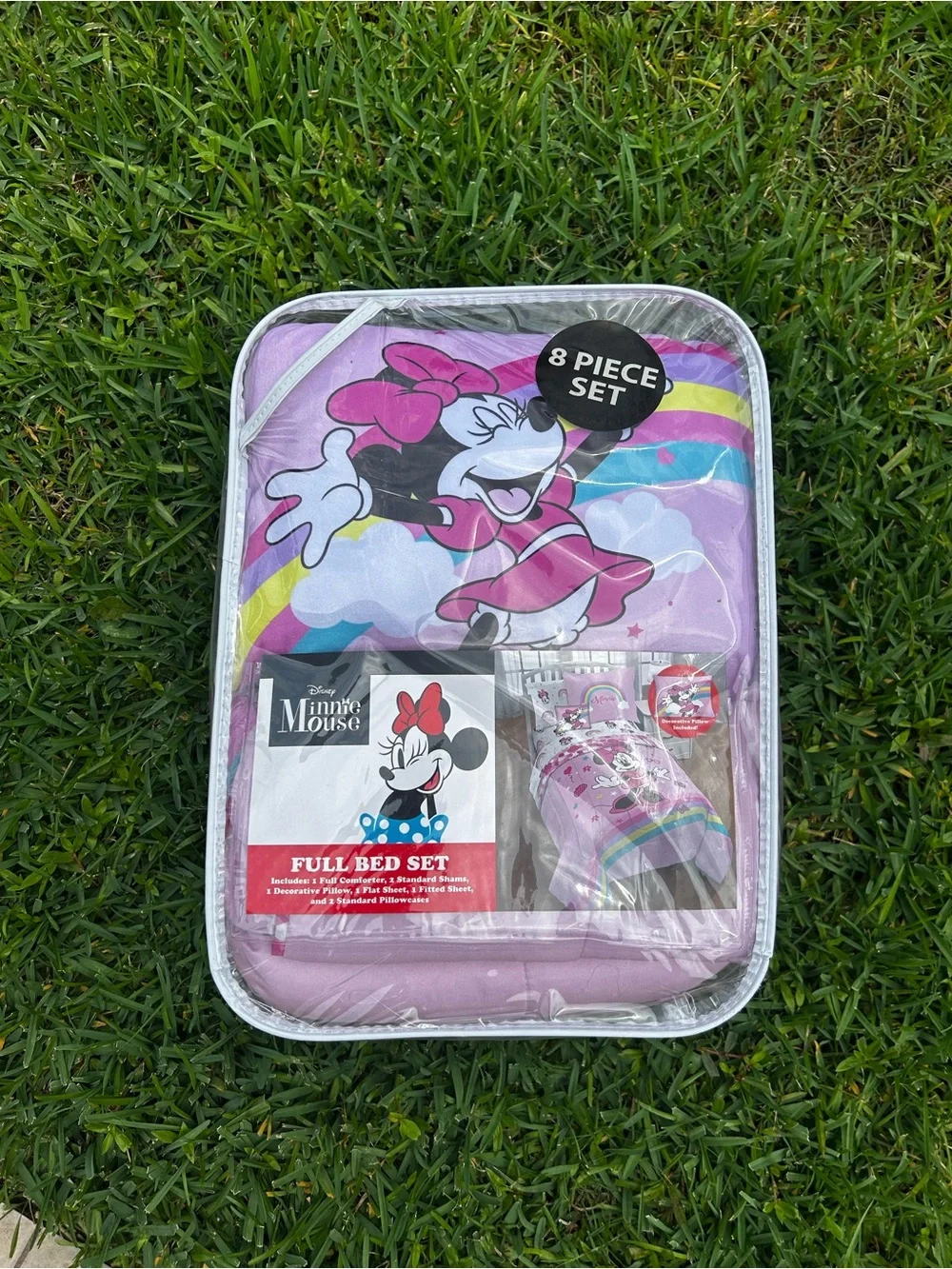 Disney Minnie Mouse Full Bed Set - Pink Purple with Rainbow